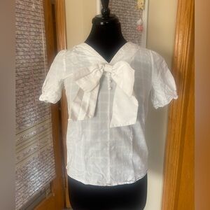 100% Cotton White Bow Blouse